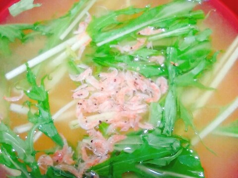 水菜とあみえびの味噌汁